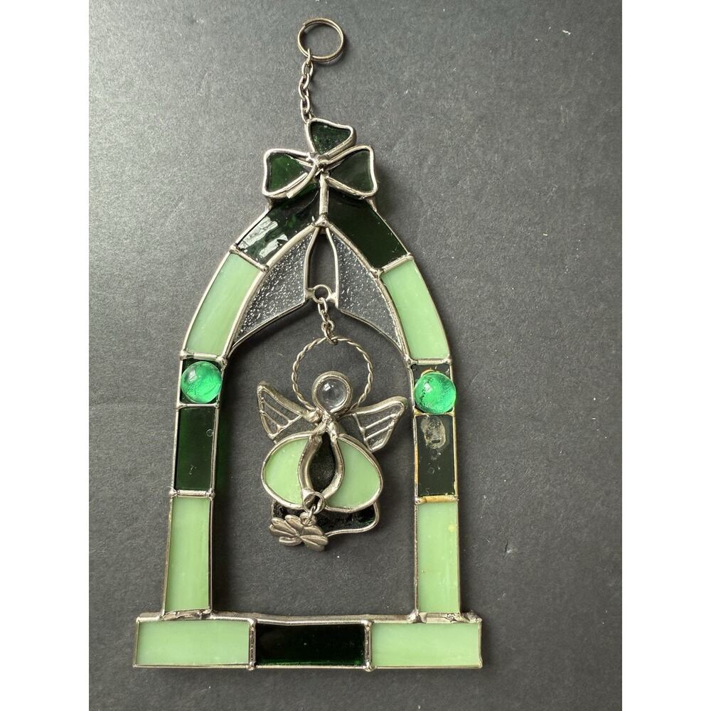 Handcrafted Stained Glass St. Patricks Day Suncatcher Green Lucky Charm Angel